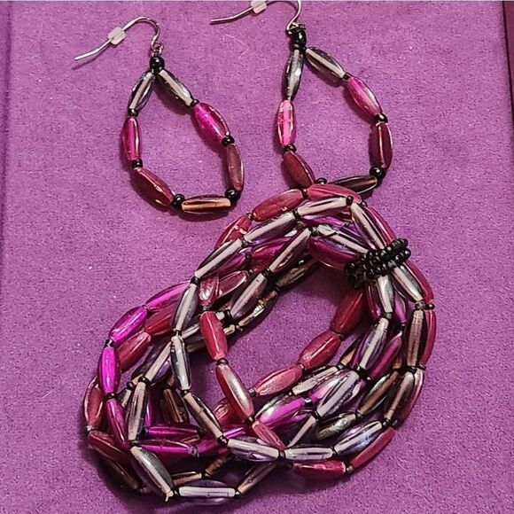 🩵Premier "Fuchsia" Purple & Pink Beaded Dangling Earrings - Picture 7 of 9